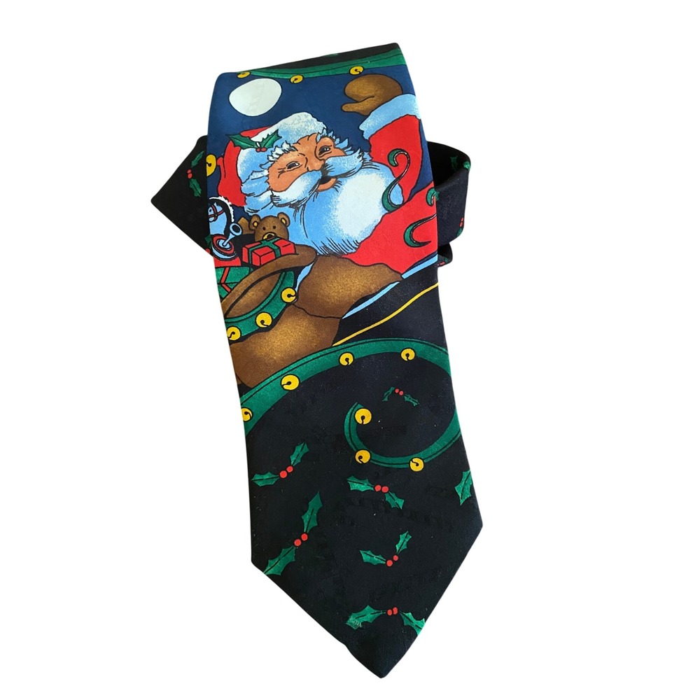 Vintage Hallmark Yule Tie Greetings Santa Claus Christmas Necktie Mens Holiday